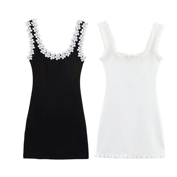 Isabeau Flower-Trim Square-Neck Bodycon Mini Dress