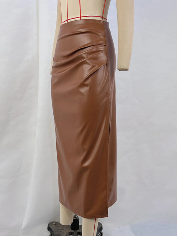 Vespera High-Waist PU Asymmetrical Maxi Skirt One-piece