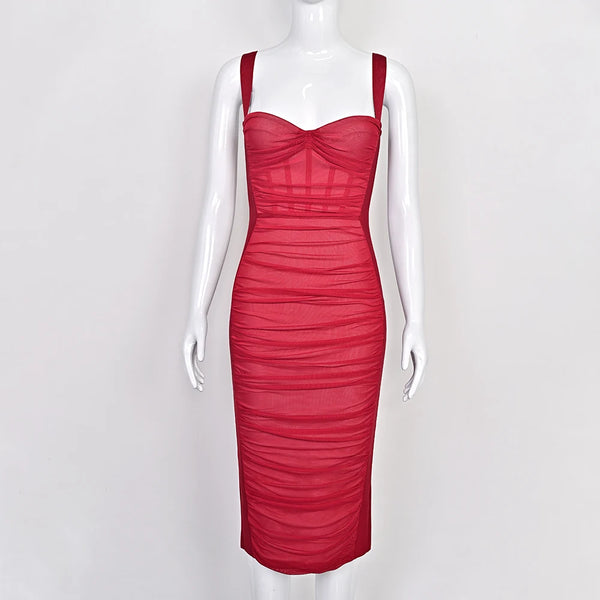 BEAUKEY Sexy Vintage Black Bandage Dress 2025 For Women Summer Draped Spaghetti Split Contrast Bodycon Dress XL Paded Vestido