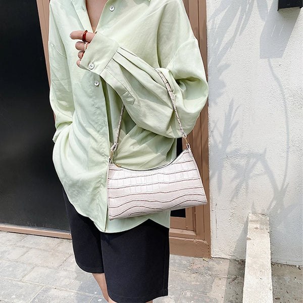 Coralie Croc-Embossed Faux-Leather Baguette Shoulder Bag