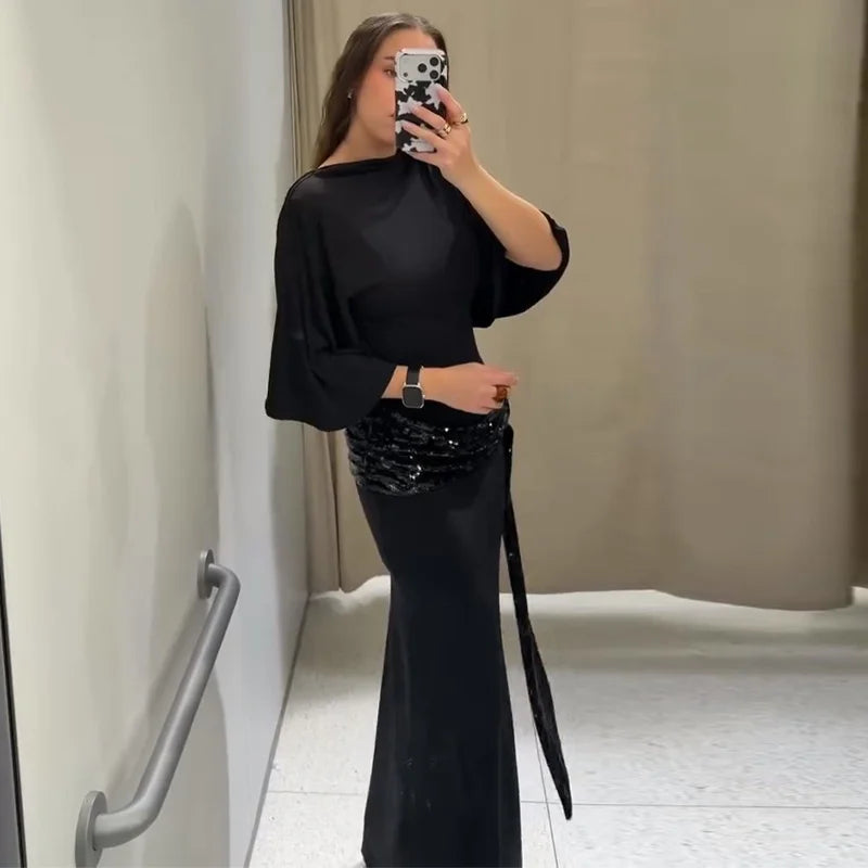 Alina Midnight Lace Sequin Maxi Dress