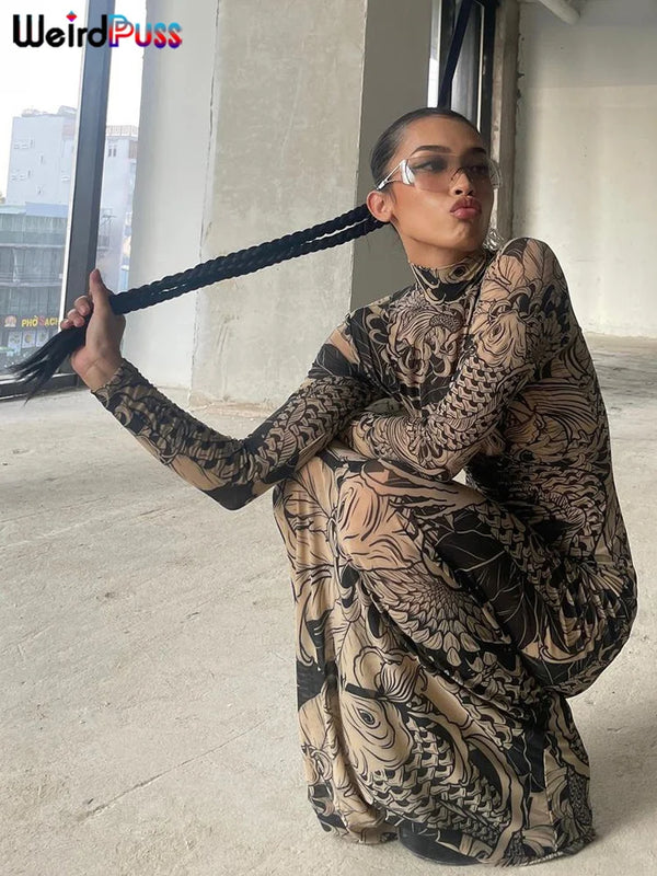 Jenny Midnight Dragon Long Sleeve Maxi Dress