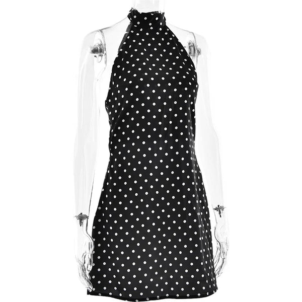 Hyacinthe Polka-Dot Tie-Halter Backless A-Line Mini Dress