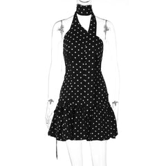 Isabella Riviera Polka Dot One-Shoulder Halter Ruffle Mini Dress