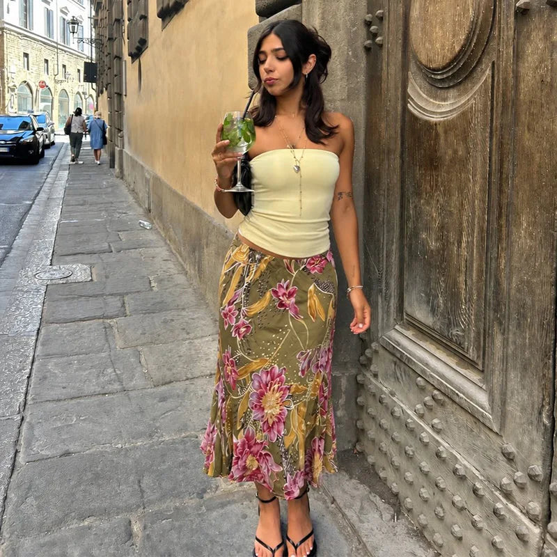 Romy Floral Satin Maxi Skirt One-piece