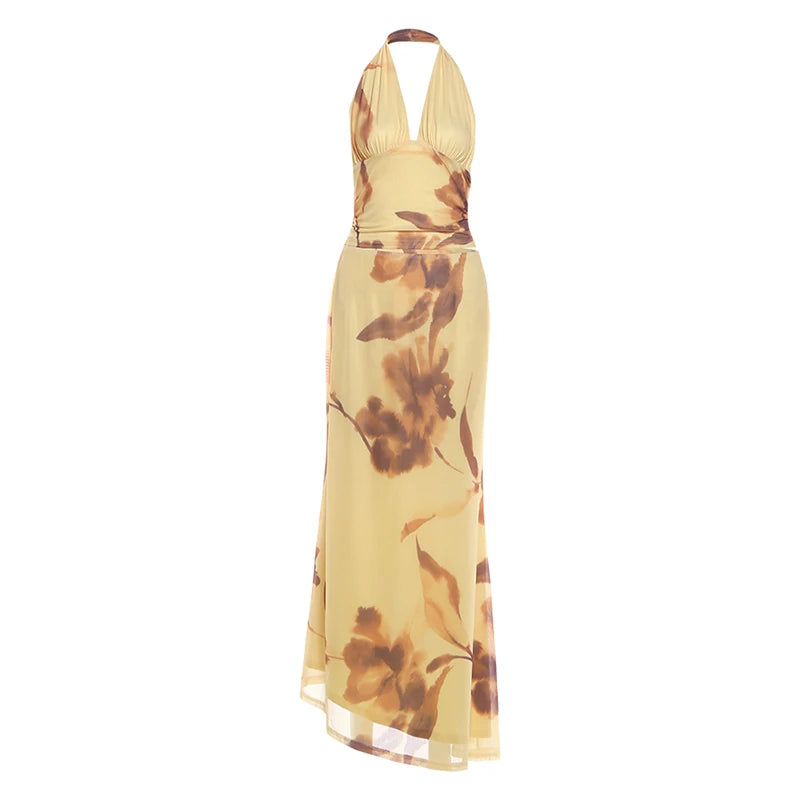 Emmeline Floral Printed Halter Maxi Skirt Set Two-piece
