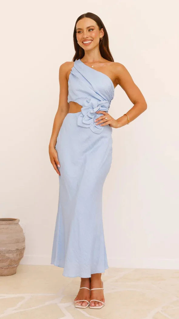 Genevieve 3D Floral One-Shoulder Cutout Maxi Dress