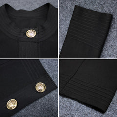 New  Autumn Casual Women Bandage 2 Two Pieces Sets Sexy Long Sleeve Button Coat &amp; Full Pants Black O Neck Club Party Set