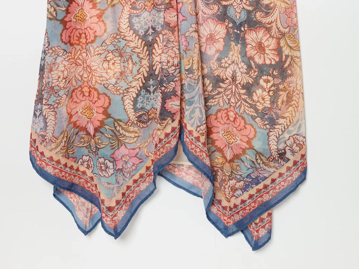 Solana Printed Halter Asymmetric Maxi Dress