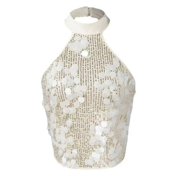 Aria Blanc Floral Sequin Halter Top