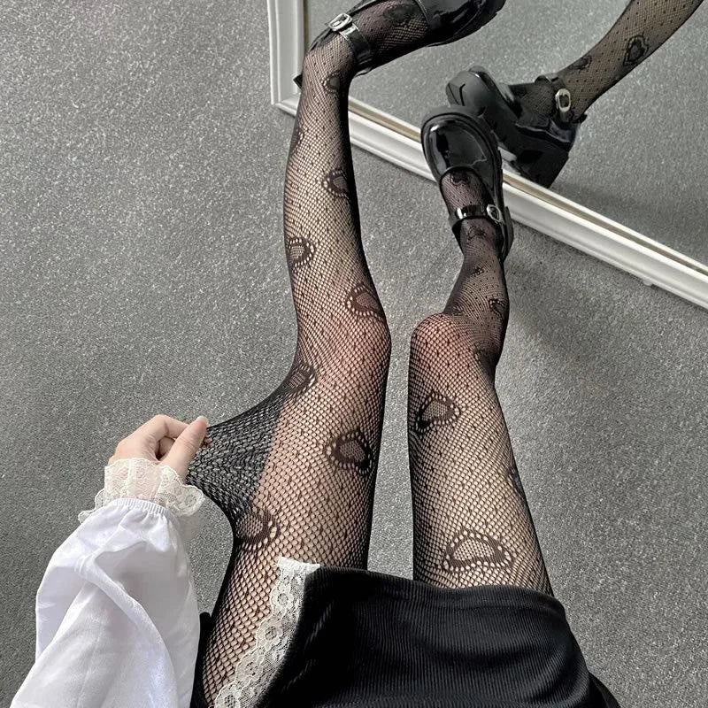 Amora Heart-Mesh Fishnet Pantyhose