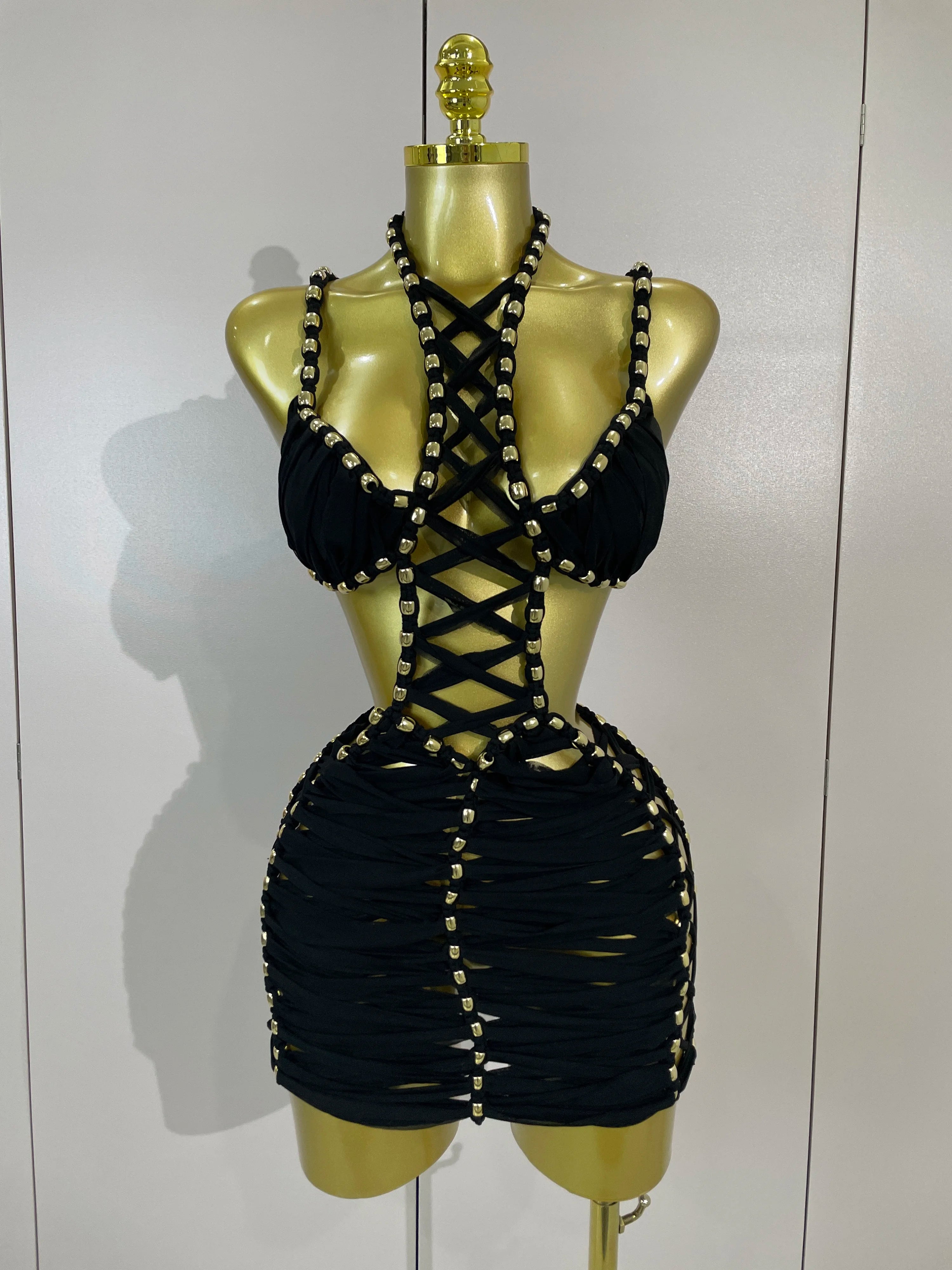 Nerina Sheer Mesh Cutout Halter Mini Dress