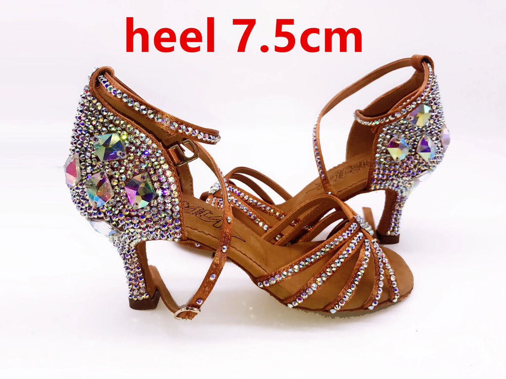 Latin Dance Shoes Full Rhinestone Girls Latin Dance Shoes Soft Bottom Adult SALSA Diamond Salsa Latin Ballroom Shoes