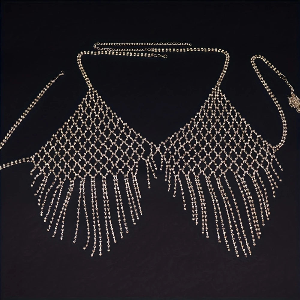 Sexy Shiny Mesh Crystal Bra Chain Jewelry Women's Luxury Shiny Nightclub Party Rhinestone Bra Chain Jewelry Accessories