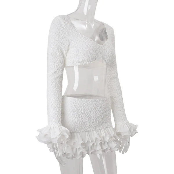 Elowyn White Lace Off-Shoulder Mini Skirt Set Two-piece