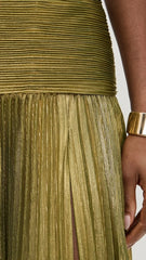 Alina Gold Pleated Halter Maxi Dress