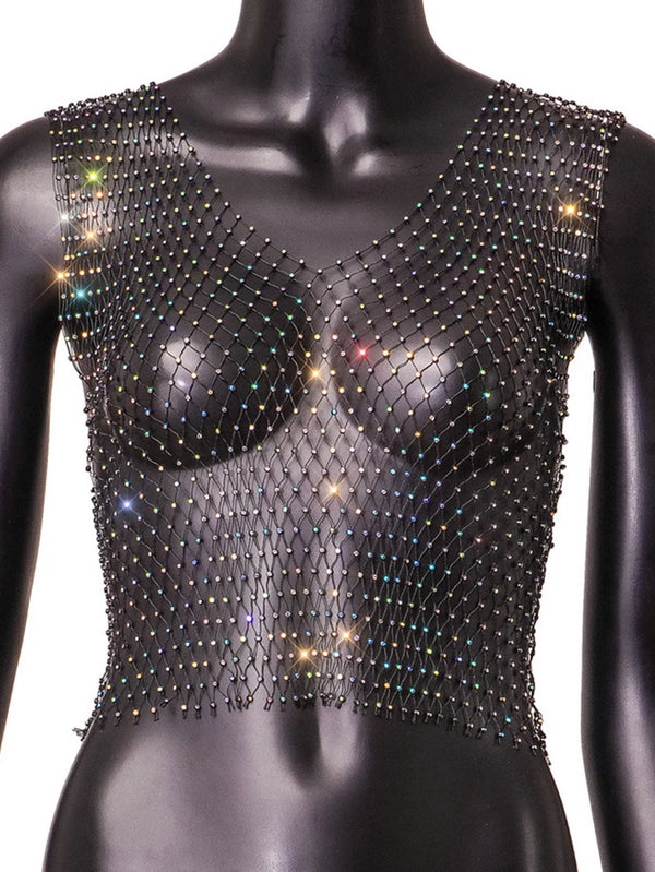 Naomi Rhinestone Mesh Festival Top