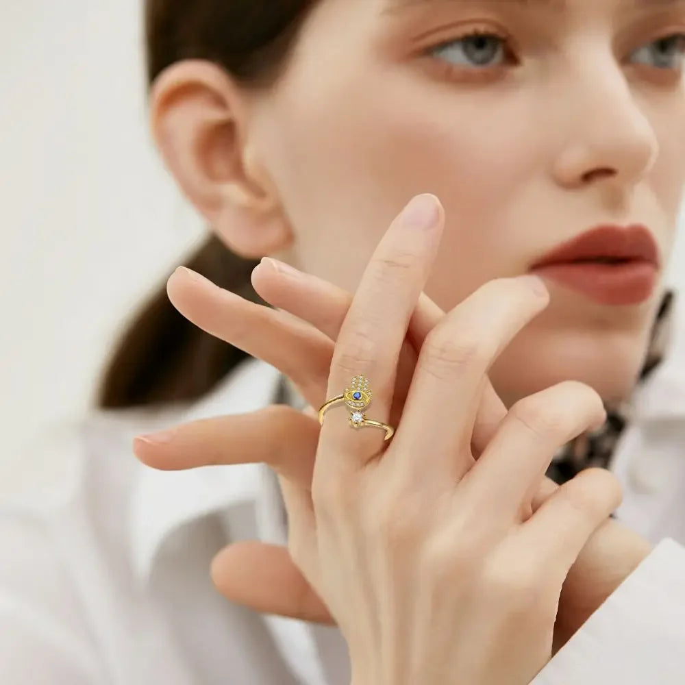 Safiya Hamsa Evil Eye Open Ring Collection Secondary image