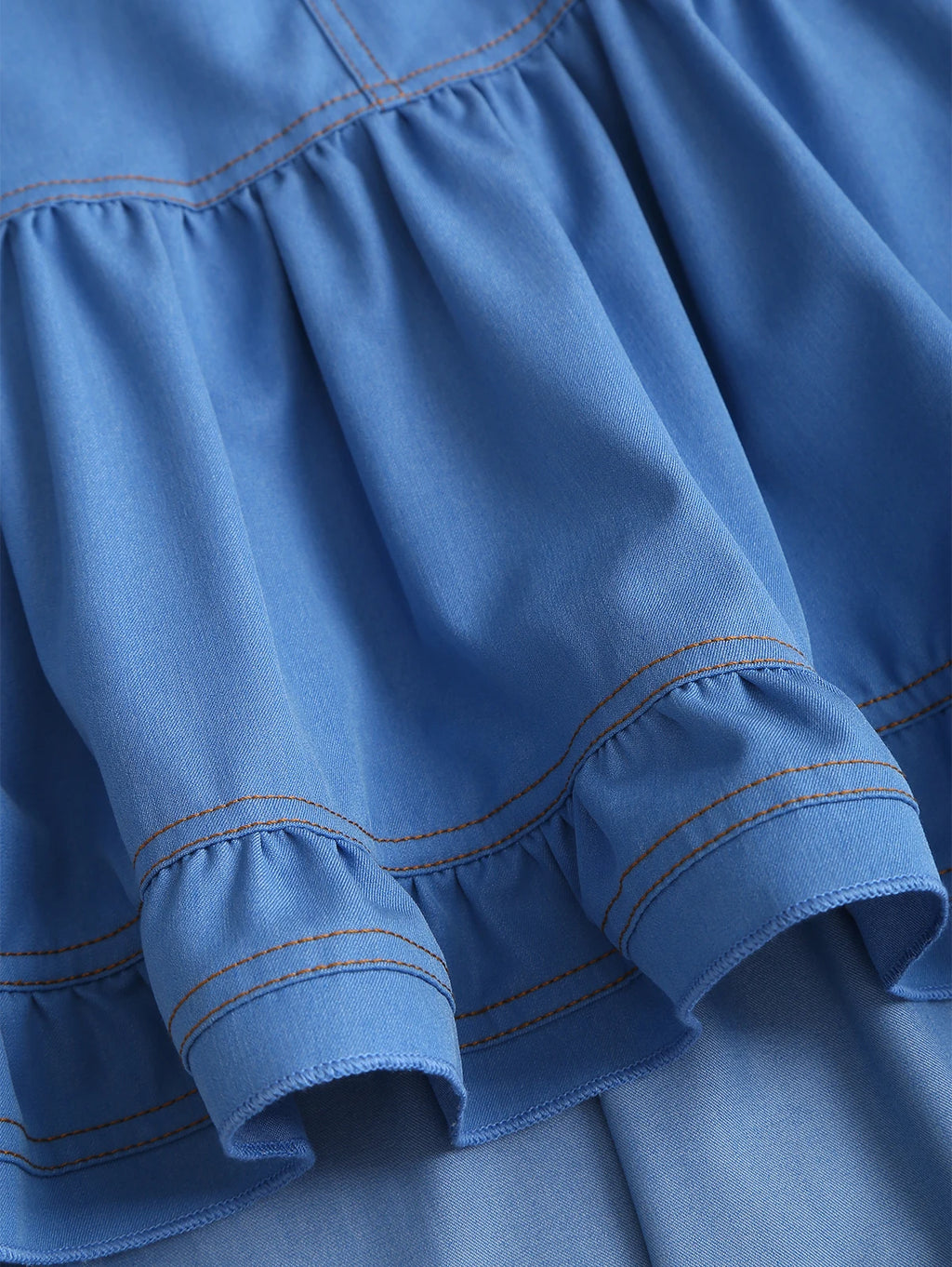 Zuzana Chambray Ruffled High-Low Cami Midi Dress