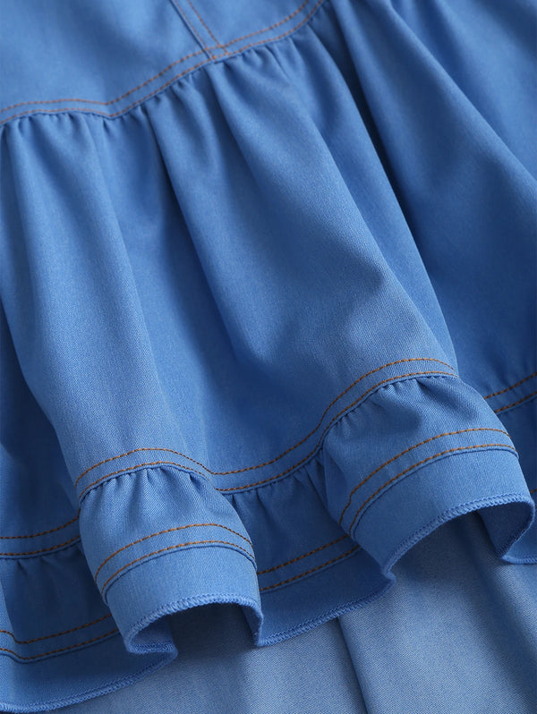 Zuzana Chambray Ruffled High-Low Cami Midi Dress