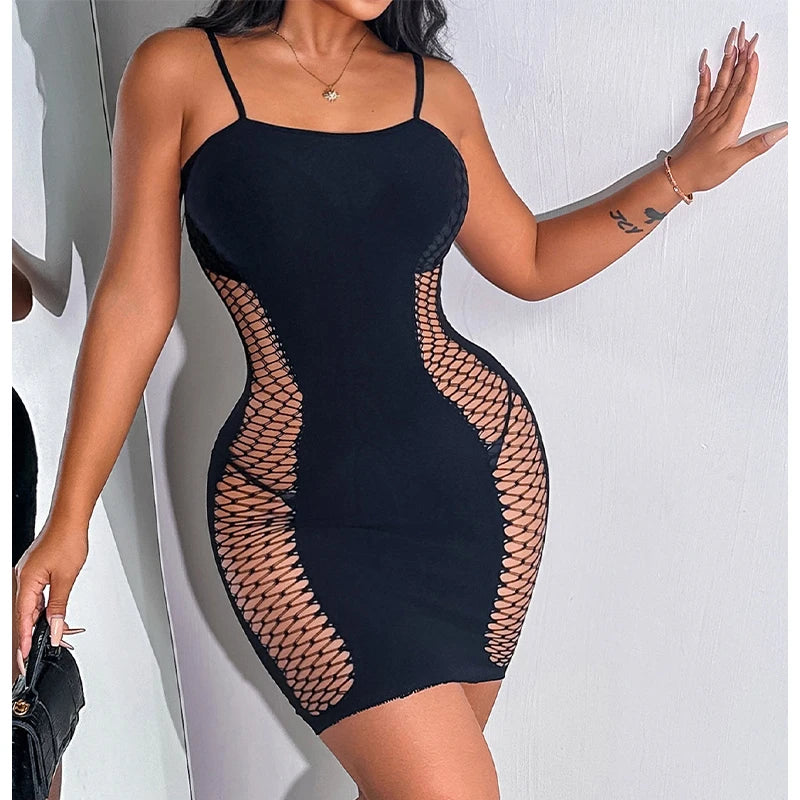 Nerissa Fishnet Hollow-Out Beach Cover-Up Dress