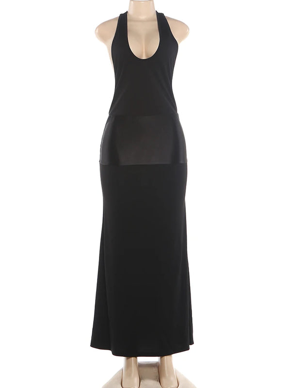 Selene Satin Deep-V Backless Maxi Dress