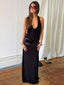 Selene Satin Deep-V Backless Maxi Dress