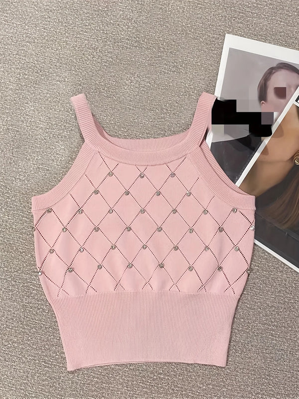 Aveline Rhinestone Eyelet Crop Tank Top One-piece