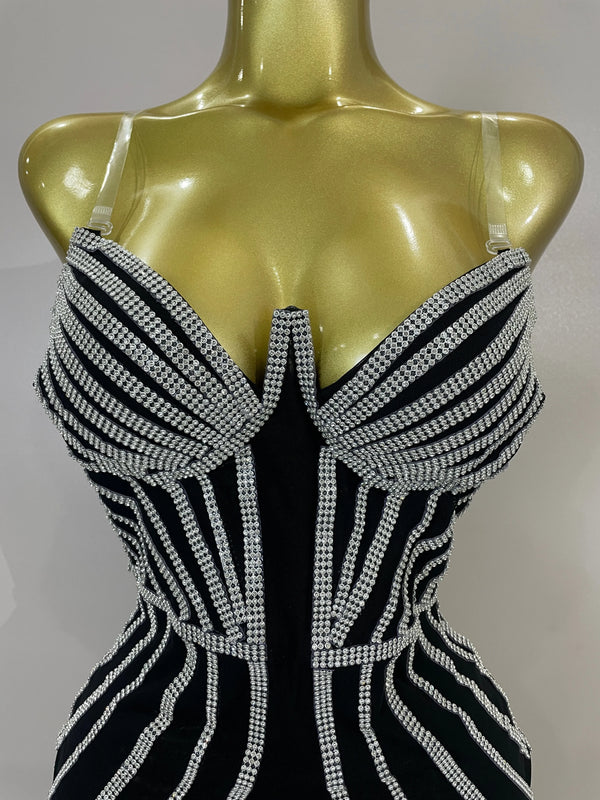 Cosette Diamond-Chain Strapless Bandage Mini Dress