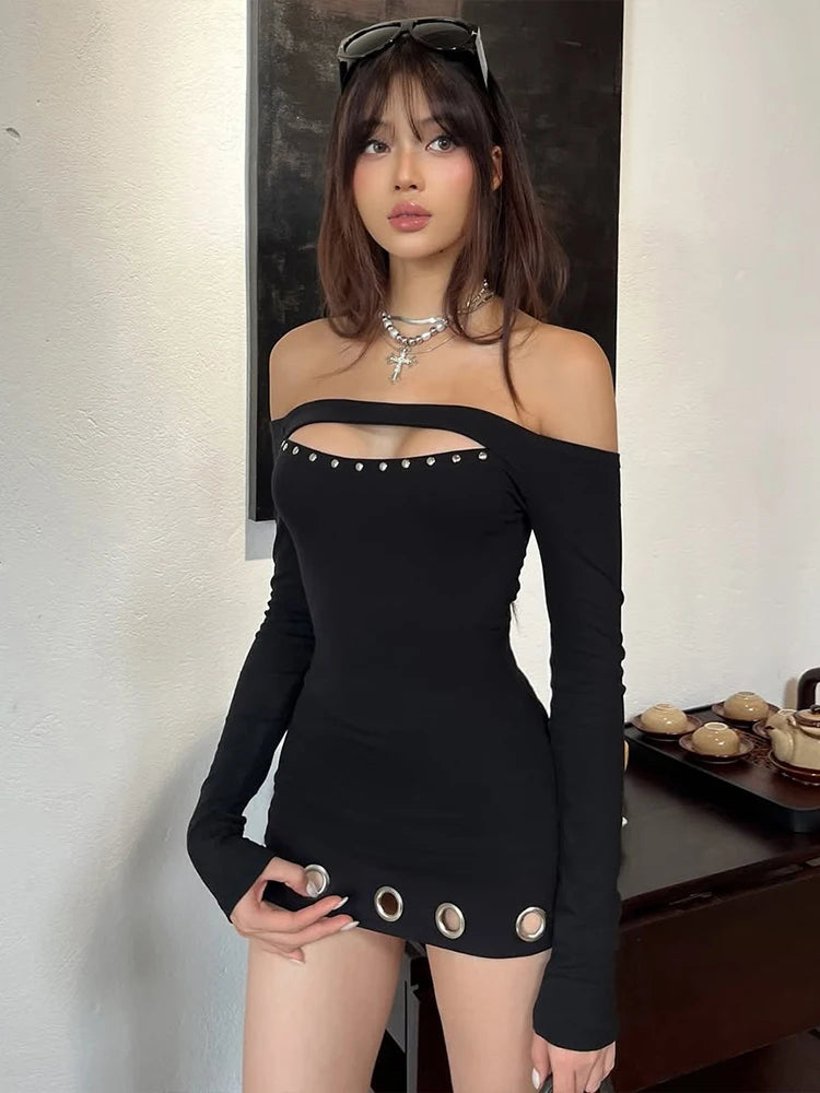 Nia Rivet Cutout Long-Sleeve Mini Dress