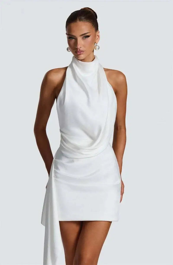 Amelie Ribbon Halter Pleated Mini Dress