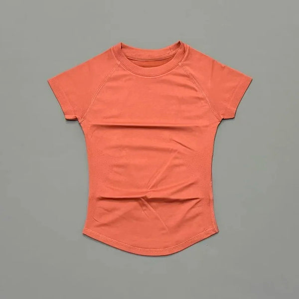 Histello Women Short Sleeve Sports T-Shirt Round Neck Breathable Stretchy Quick Dry Top Yoga Gym Running Fitness Activewear