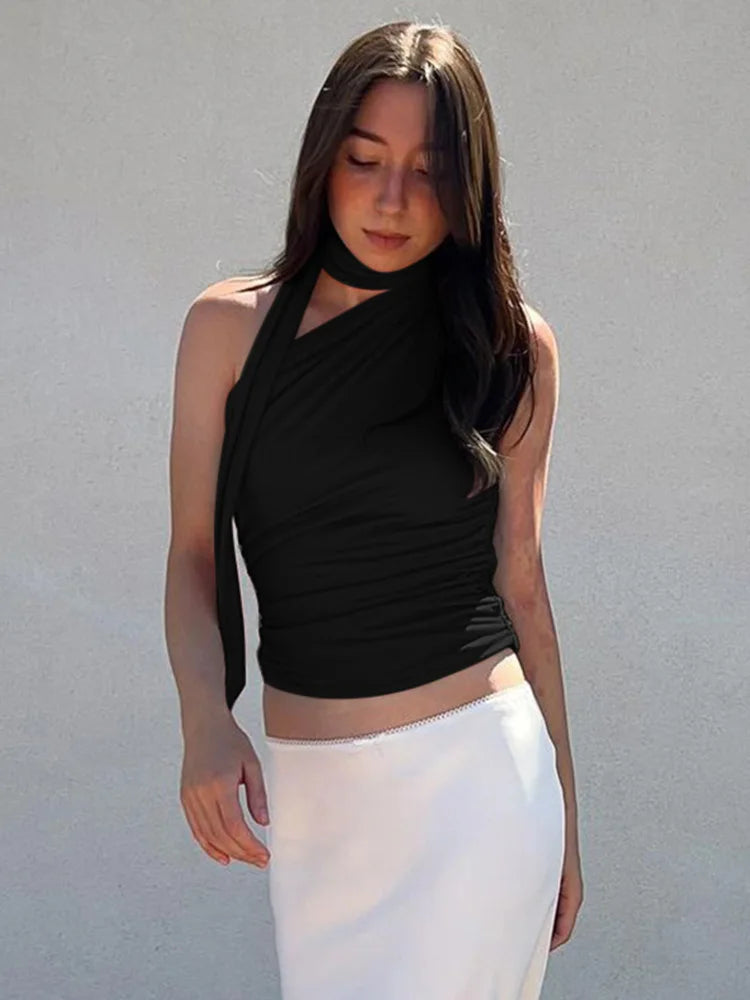 Valentina Ruched Halter Scarf Top