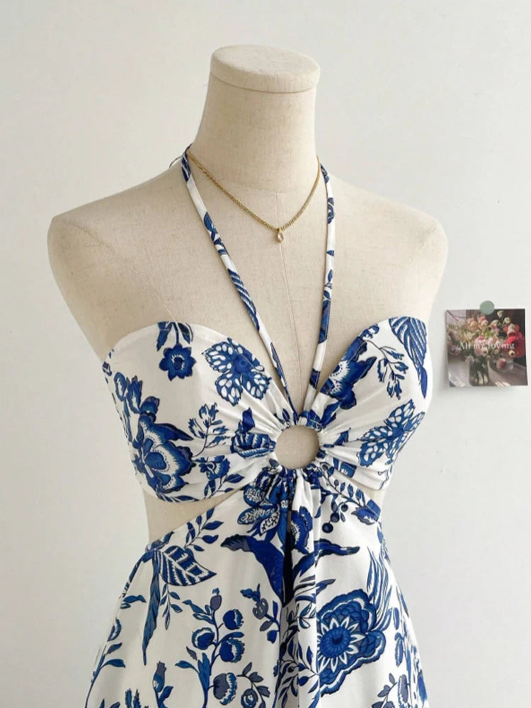 Jolie Blue Floral Halter Midi Dress
