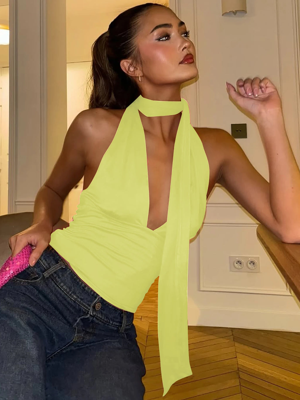 Lena Sunset Sleeveless Halter Scarf Top