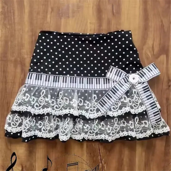 Thilde Polka Dot Lace-Tier Piano-Key Mini Skirt One-piece