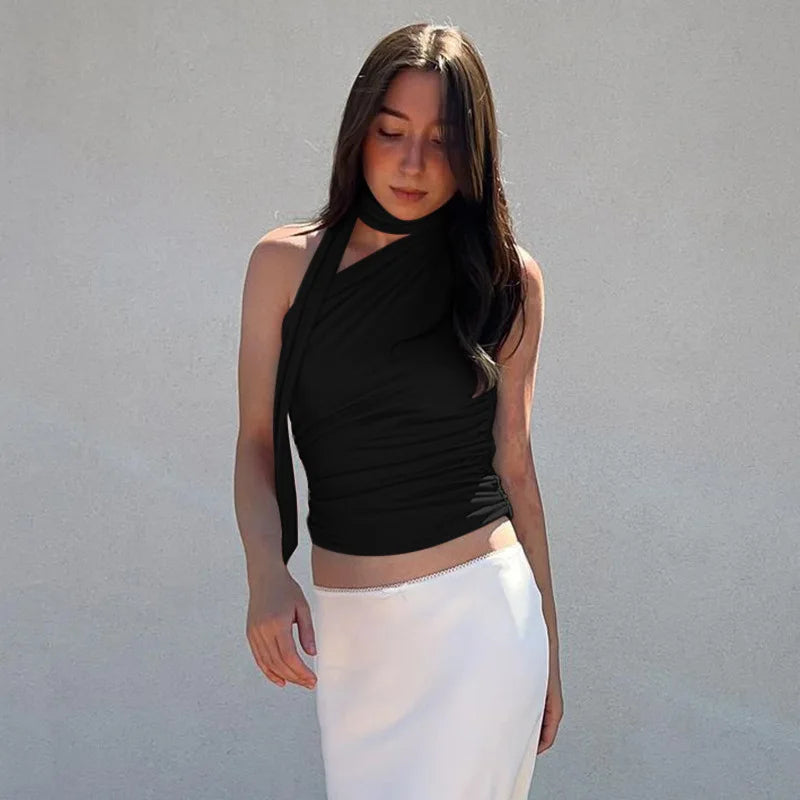 Valentina Ruched Halter Scarf Top