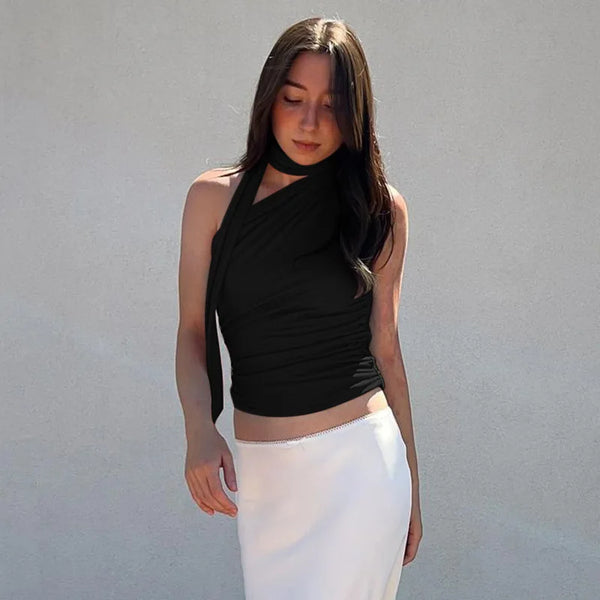 Valentina Ruched Halter Scarf Top