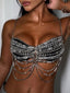 Sexy metal rhinestone corset crop top women summer see through halter tank top woman clothing hotwife cropped club party tops
