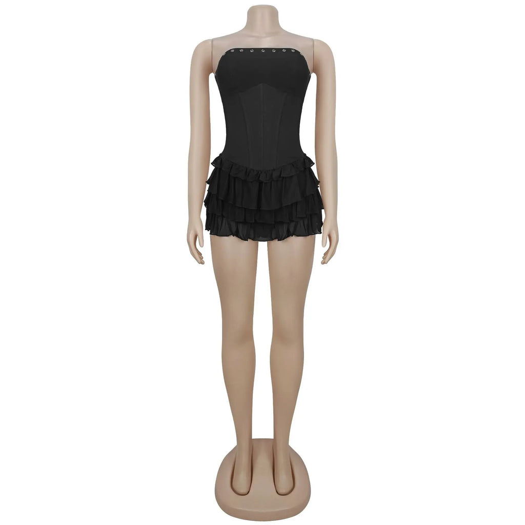 Octavia Strapless Tiered Ruffle Mini Dress