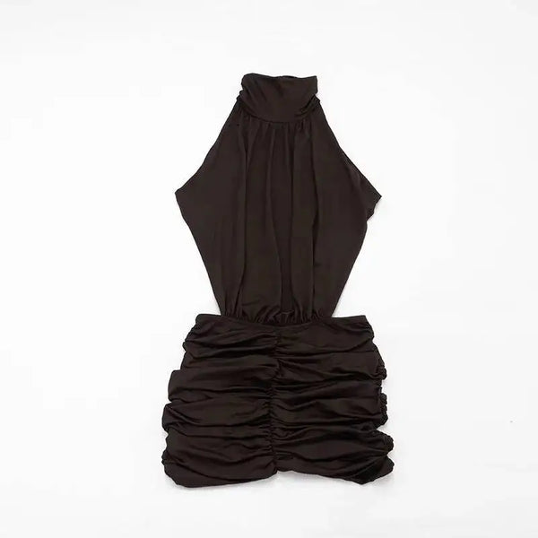 Marcella High-Neck Ruched Backless Mini Dress