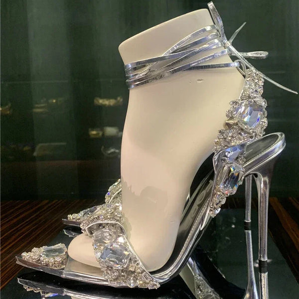Jolie Rhinestone Lace-Up Stiletto Sandals