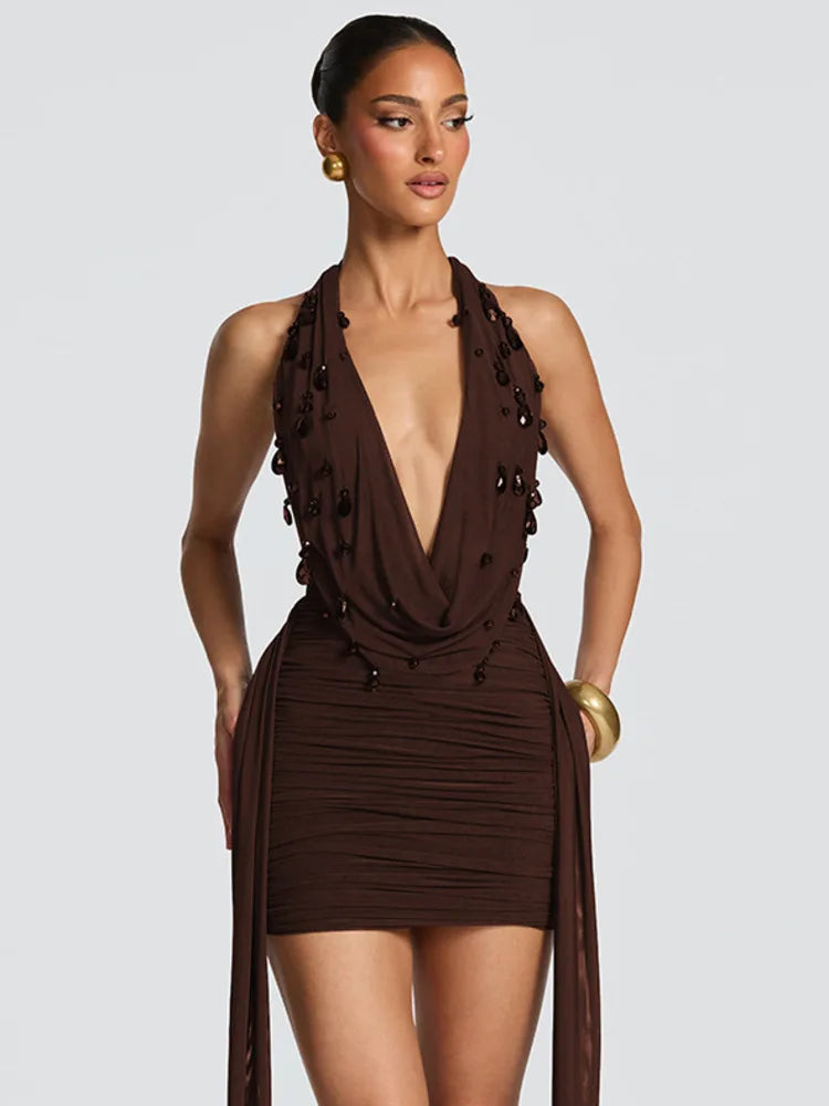 Camille Crystal-Drop Halter Backless Mini Dress Main image