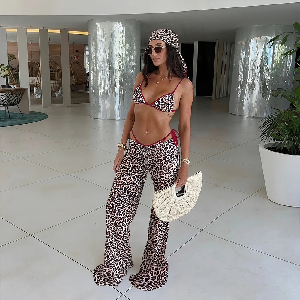 Zelena Printed Kimono Bikini Three-piece