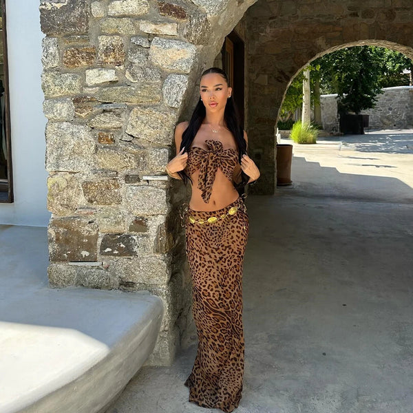 3 Pieces Leopard Bow Bikini Set 2025 Sexy Women Swimsuit Long Skirt Female Swimwear Brazil Bathing Suit Beachwear Cover Ups