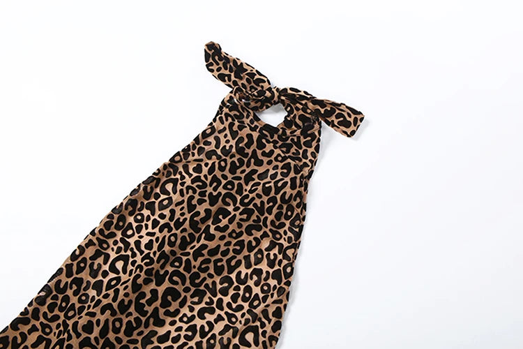 Kliou Leopard Print Playsuits Woman Bandage Halter Backless Sleeveless Skinny Peach Hip Hot Girls Street Style Classic Rompers