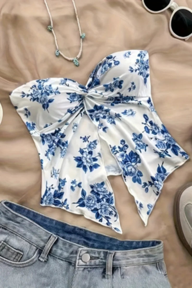 Flora Floral Off-Shoulder Crop Top One-piece