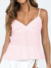 Luna Blush Lace Trim Spaghetti-Strap Sleeveless One-piece Top