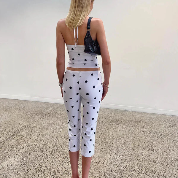 Demi Polka-Dot Halter Capri Pants Set Two-piece