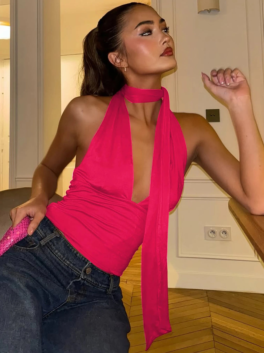 Lena Sunset Sleeveless Halter Scarf Top